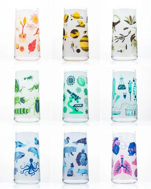 Retro Science Drinking Glassware Set of 9