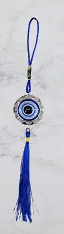 Revashree Craft World Circle Evil Eye Silver Wall Hanging Evil Eye Wind Chimes for Home Décor Items for Living Room Entrance Balcony Garden for Positive Energy Protection Vastu