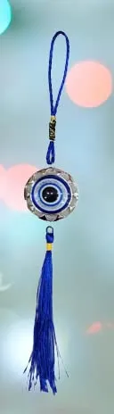 Revashree Craft World Circle Evil Eye Silver Wall Hanging Evil Eye Wind Chimes for Home Décor Items for Living Room Entrance Balcony Garden for Positive Energy Protection Vastu