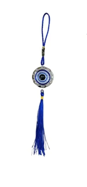 Revashree Craft World Circle Evil Eye Silver Wall Hanging Evil Eye Wind Chimes for Home Décor Items for Living Room Entrance Balcony Garden for Positive Energy Protection Vastu