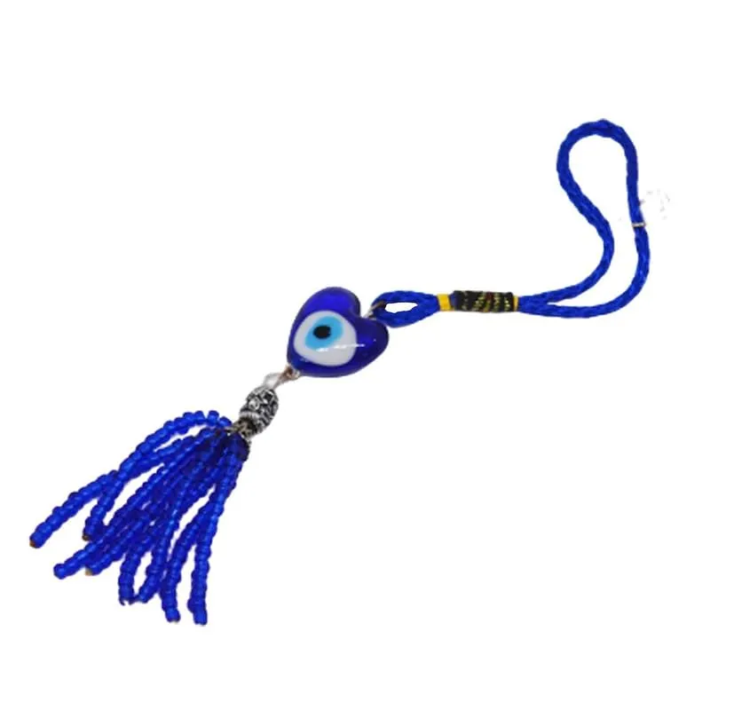 Revashree Craft World Heart Shape Wall Hanging Evil Eye Wind Chimes for Home Décor Items for Living Room Entrance Balcony Garden for Positive Energy Protection Vastu (Blue) H : 7 inch