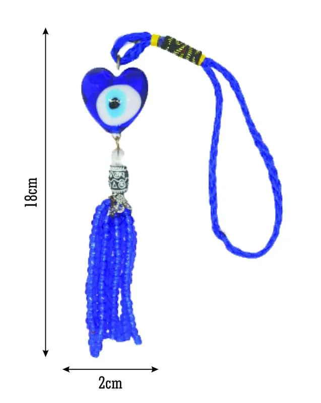Revashree Craft World Heart Shape Wall Hanging Evil Eye Wind Chimes for Home Décor Items for Living Room Entrance Balcony Garden for Positive Energy Protection Vastu (Blue) H : 7 inch