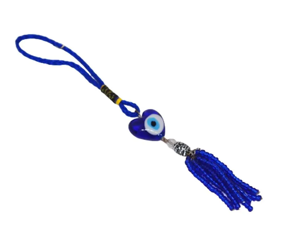 Revashree Craft World Heart Shape Wall Hanging Evil Eye Wind Chimes for Home Décor Items for Living Room Entrance Balcony Garden for Positive Energy Protection Vastu (Blue) H : 7 inch