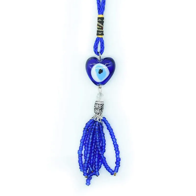 Revashree Craft World Heart Shape Wall Hanging Evil Eye Wind Chimes for Home Décor Items for Living Room Entrance Balcony Garden for Positive Energy Protection Vastu (Blue) H : 7 inch