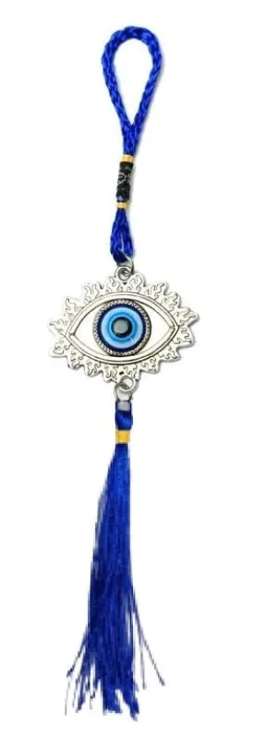 Revashree Craft World One Eye Shape Wall Hanging Evil Eye Wind Chimes for Home Décor Items for Living Room Entrance Balcony Garden for Positive Energy Protection Vastu (Blue) H : 9 inch