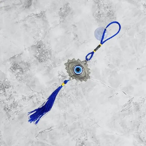 Revashree Craft World One Eye Shape Wall Hanging Evil Eye Wind Chimes for Home Décor Items for Living Room Entrance Balcony Garden for Positive Energy Protection Vastu (Blue) H : 9 inch
