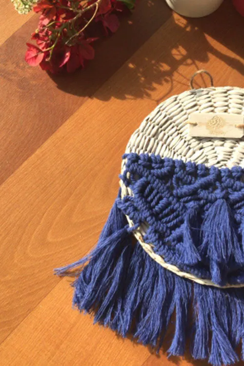 Santorini Blue Macrame Basket Wall Decor