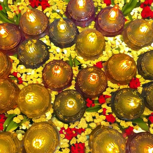 Sardarji | Flameless Waterproof Floating LED Candles, Battery Powered Flickering LED Floating Warm White Votive Tea Lights Candles for Wedding, Party, Centerpiece, Pool, Home Decor (Round (Set of 24))