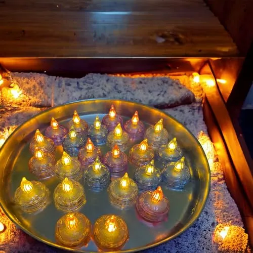 Sardarji | Flameless Waterproof Floating LED Candles, Battery Powered Flickering LED Floating Warm White Votive Tea Lights Candles for Wedding, Party, Centerpiece, Pool, Home Decor (Round (Set of 24))