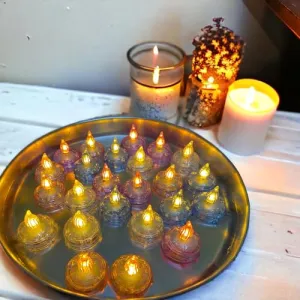 Sardarji | Flameless Waterproof Floating LED Candles, Battery Powered Flickering LED Floating Warm White Votive Tea Lights Candles for Wedding, Party, Centerpiece, Pool, Home Decor (Round (Set of 24))