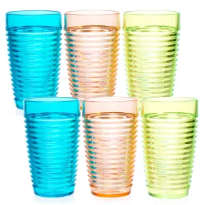 Striped Break Resistant Plastic Beverage Tumbler - Colored Drinking Glasses for BBQ Outdoor Picnic Party, Assorted Colors 18oz.(Set of 6)