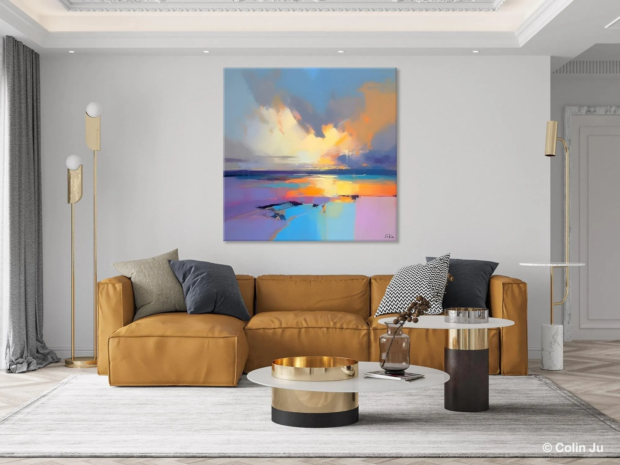 Sunrise Landscape Acrylic Art, Landscape Canvas Art, Original Abstract Art, Hand Painted Canvas Art, Large Abstract Painting for Living Room