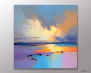Sunrise Landscape Acrylic Art, Landscape Canvas Art, Original Abstract Art, Hand Painted Canvas Art, Large Abstract Painting for Living Room