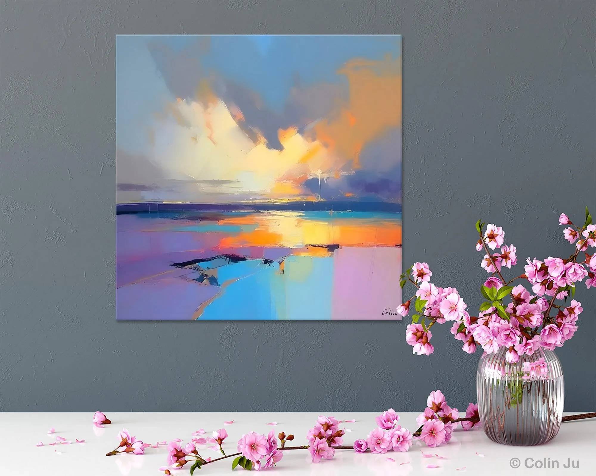 Sunrise Landscape Acrylic Art, Landscape Canvas Art, Original Abstract Art, Hand Painted Canvas Art, Large Abstract Painting for Living Room