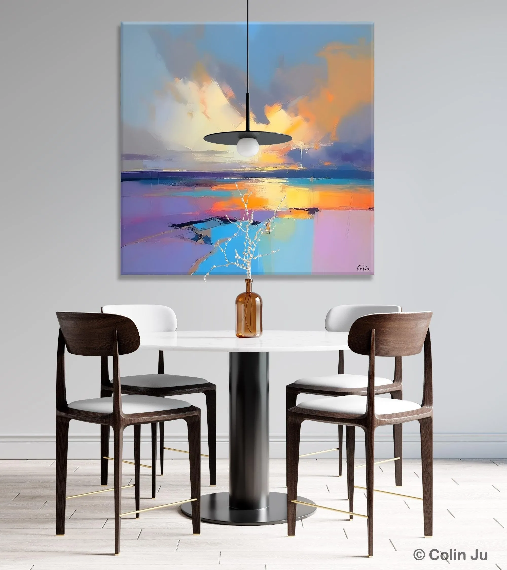 Sunrise Landscape Acrylic Art, Landscape Canvas Art, Original Abstract Art, Hand Painted Canvas Art, Large Abstract Painting for Living Room