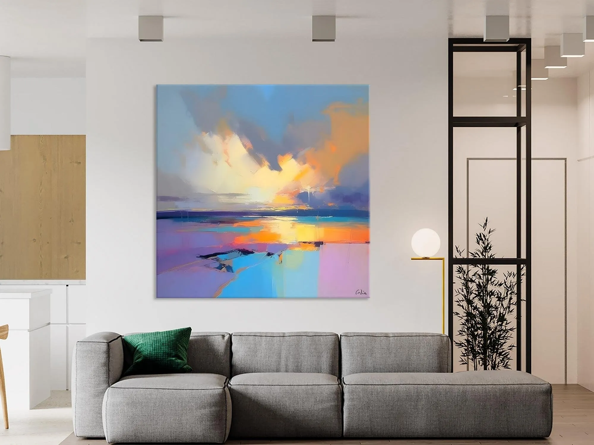 Sunrise Landscape Acrylic Art, Landscape Canvas Art, Original Abstract Art, Hand Painted Canvas Art, Large Abstract Painting for Living Room