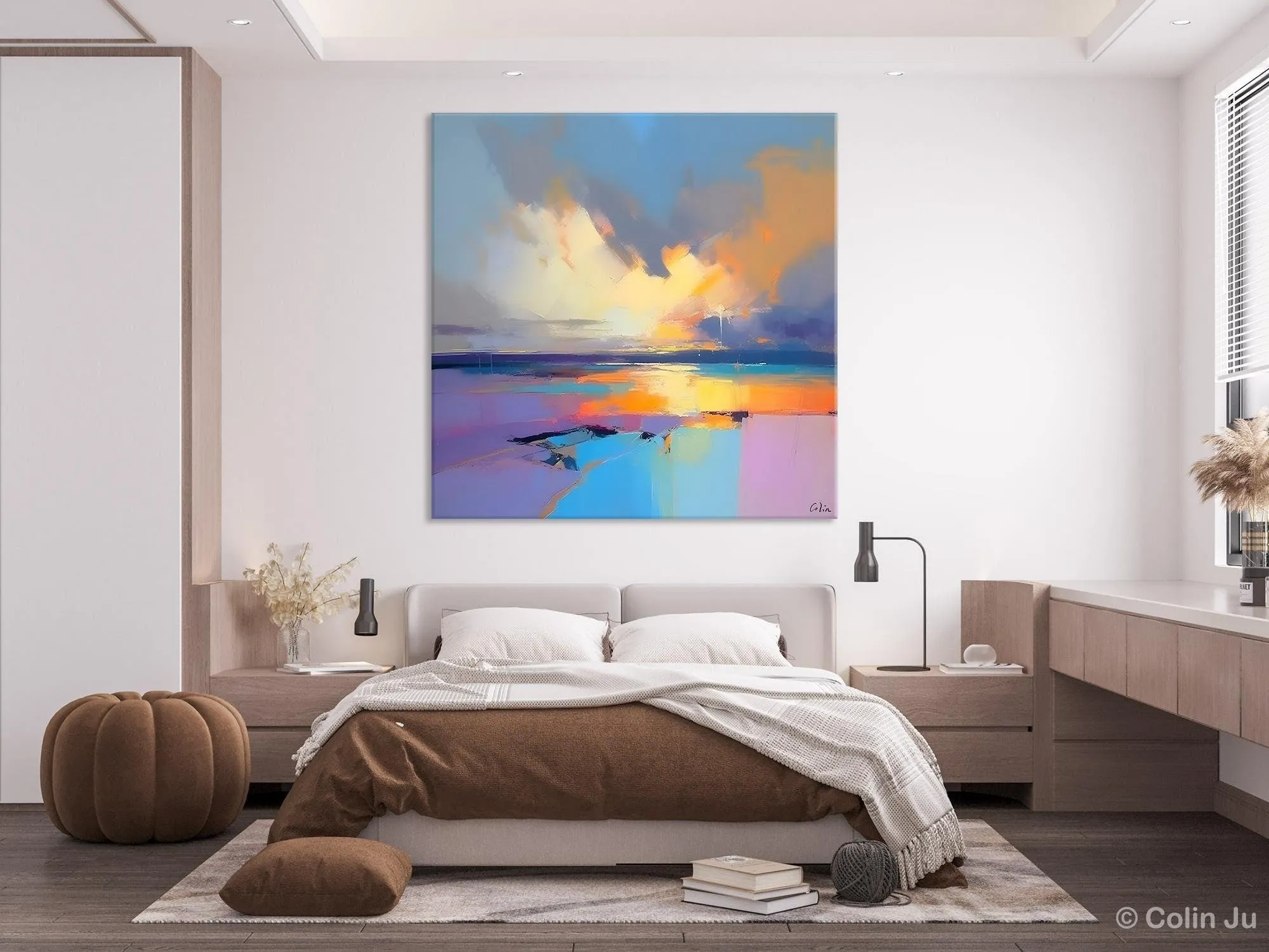 Sunrise Landscape Acrylic Art, Landscape Canvas Art, Original Abstract Art, Hand Painted Canvas Art, Large Abstract Painting for Living Room