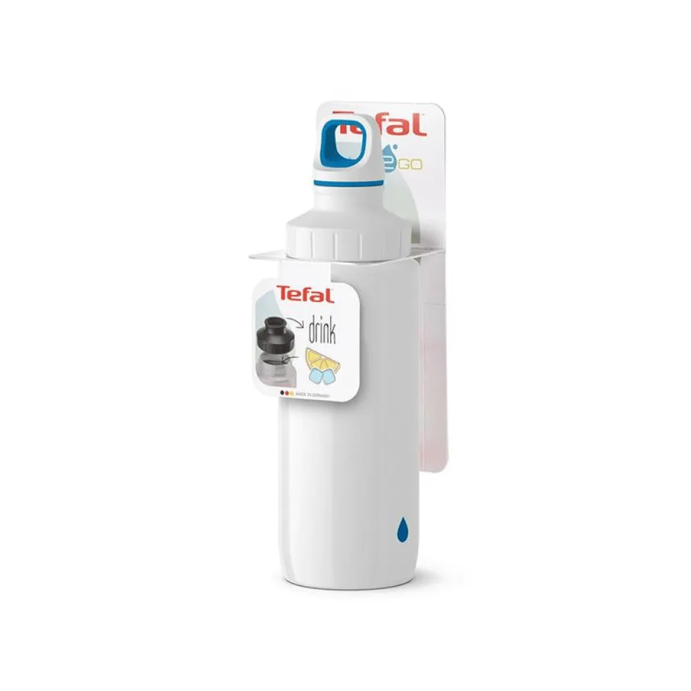 Tefal, Drink 2 Go Bottle, Light Steel, 0.6 L, White & Blue