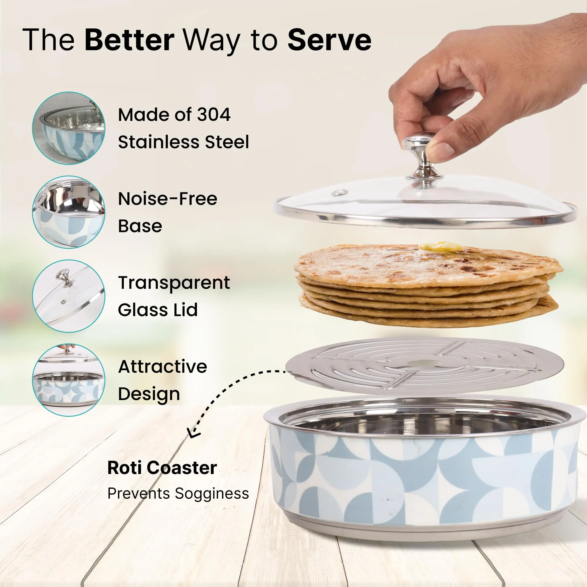 The Better Home Insulated Serving Casserole (2Pcs - 1.5L Each) | Stainless Steel Hotpot with Transparent Glass Lid | Hot Pot for Roti Box | Curry Bowls for Serving | House Warming Gifts for New Home