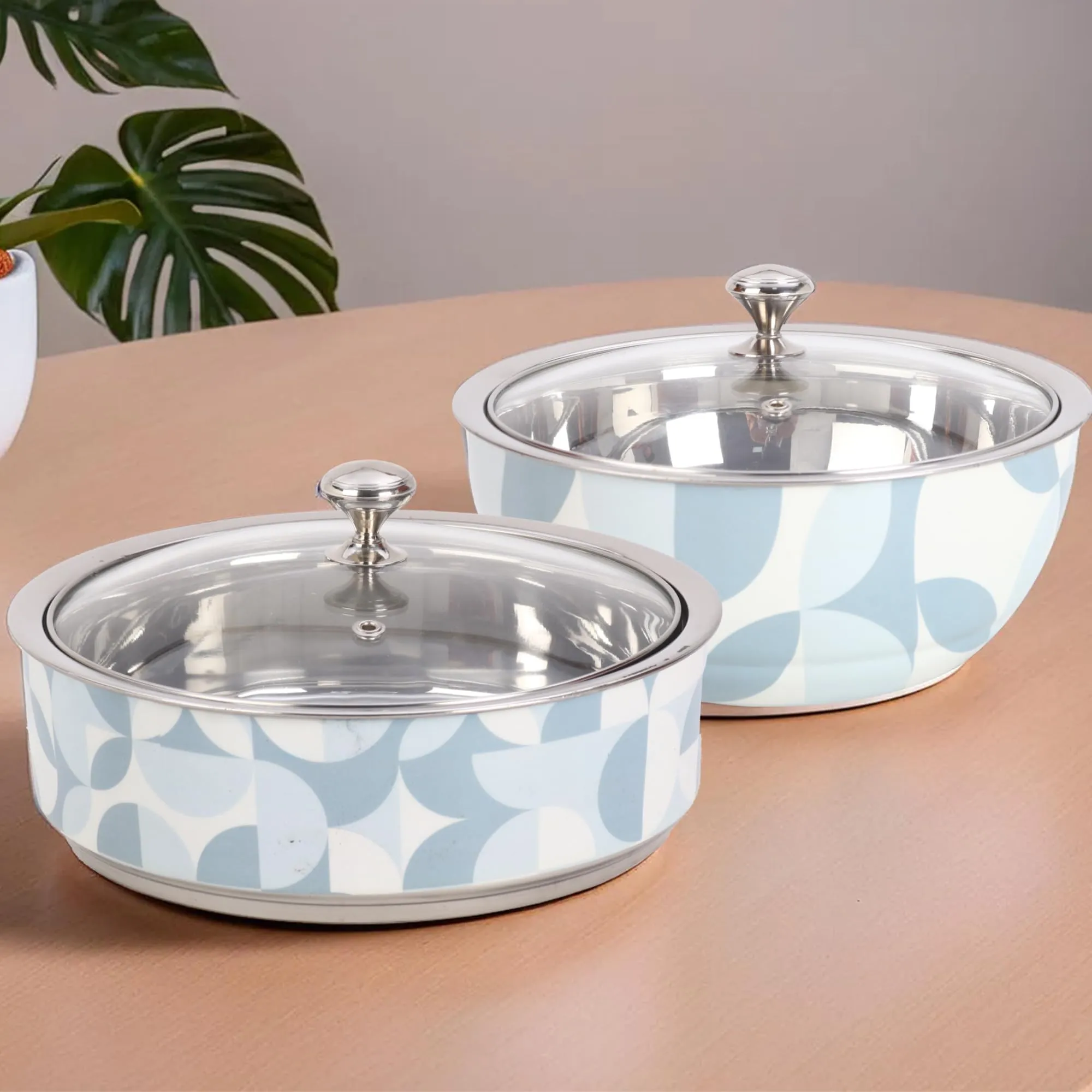The Better Home Insulated Serving Casserole (2Pcs - 1.5L Each) | Stainless Steel Hotpot with Transparent Glass Lid | Hot Pot for Roti Box | Curry Bowls for Serving | House Warming Gifts for New Home