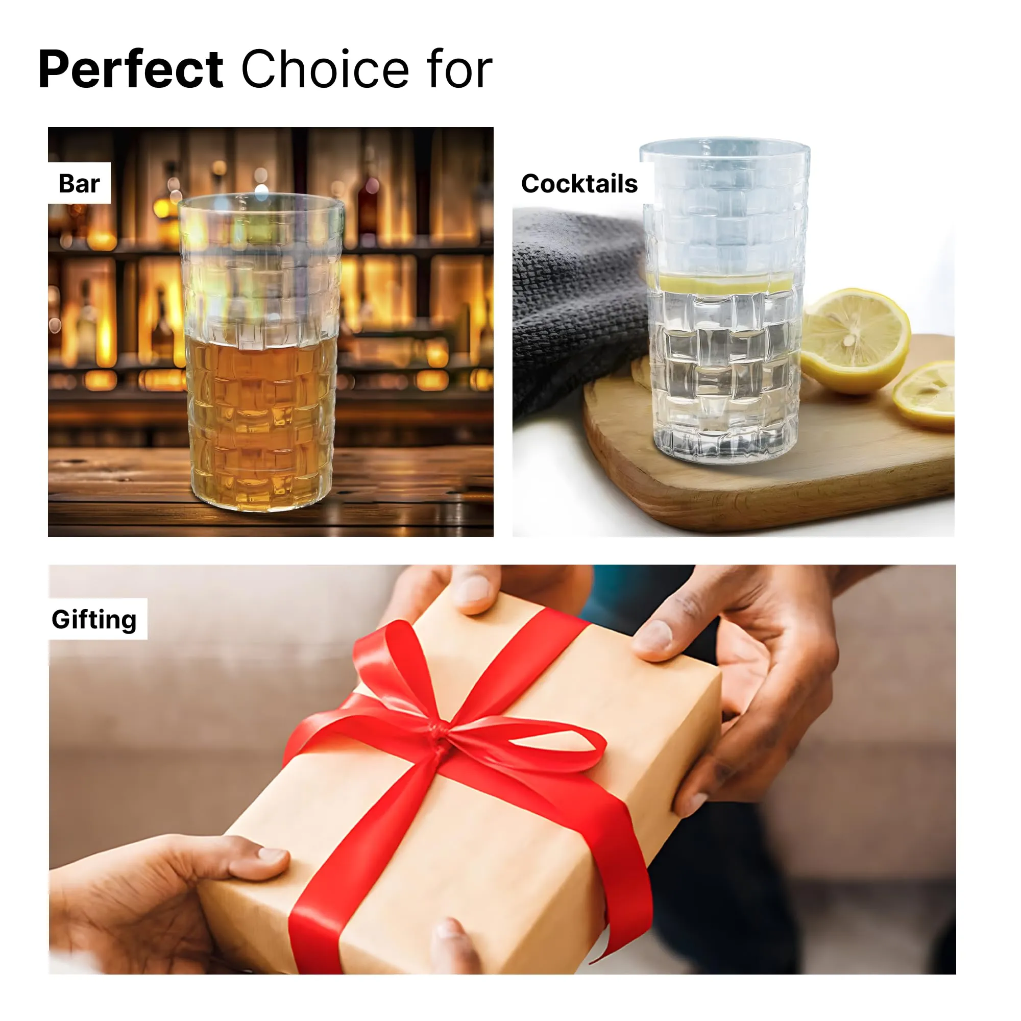 The Better Home Zest Whiskey Glasses Set of 6 (320ml Each) | Lead Free Neat Whiskey Glass | Heavy Bottom Drinking Glass | Crystal Glass for Bar Home | Glass for Drinks | Cocktail Glasses