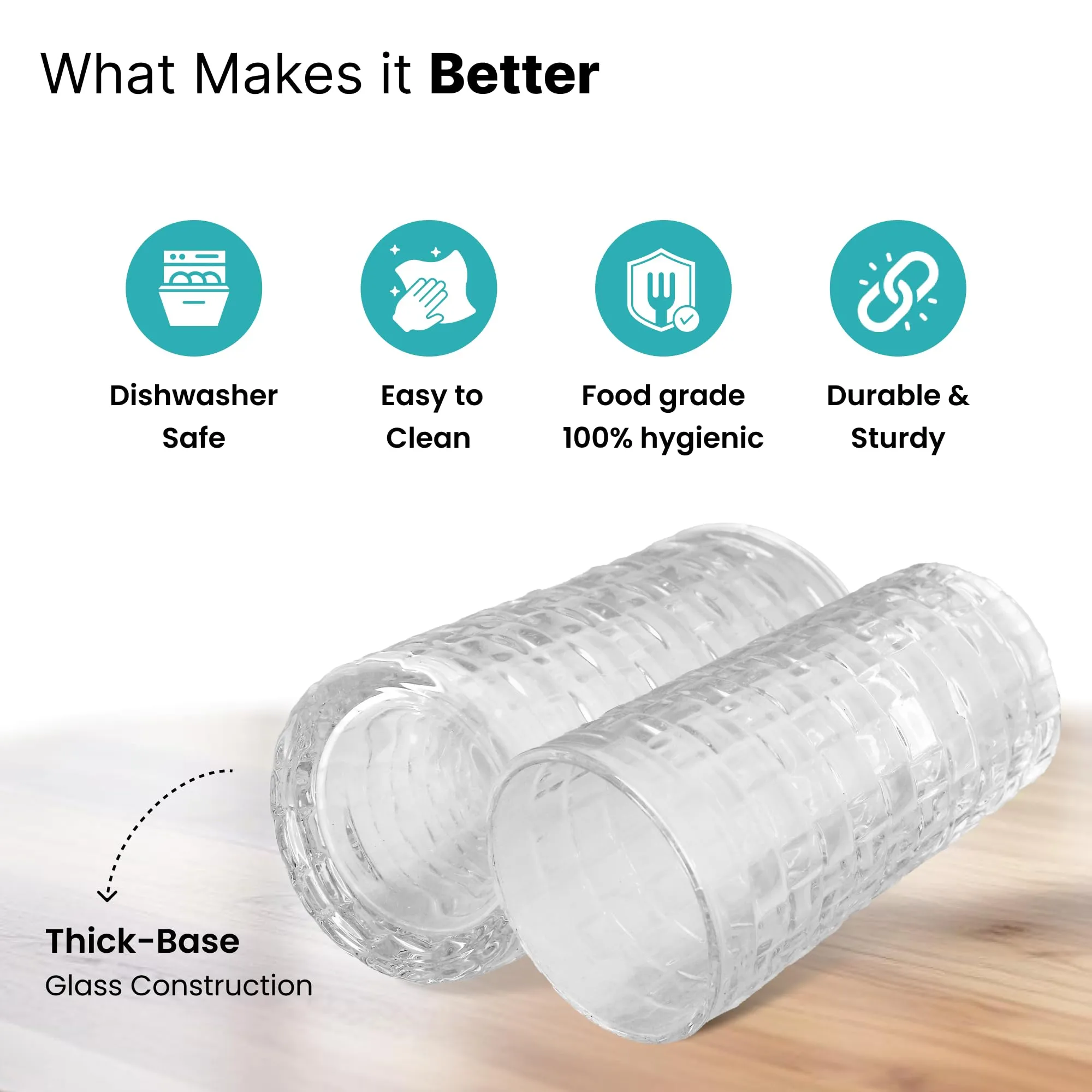 The Better Home Zest Whiskey Glasses Set of 6 (320ml Each) | Lead Free Neat Whiskey Glass | Heavy Bottom Drinking Glass | Crystal Glass for Bar Home | Glass for Drinks | Cocktail Glasses