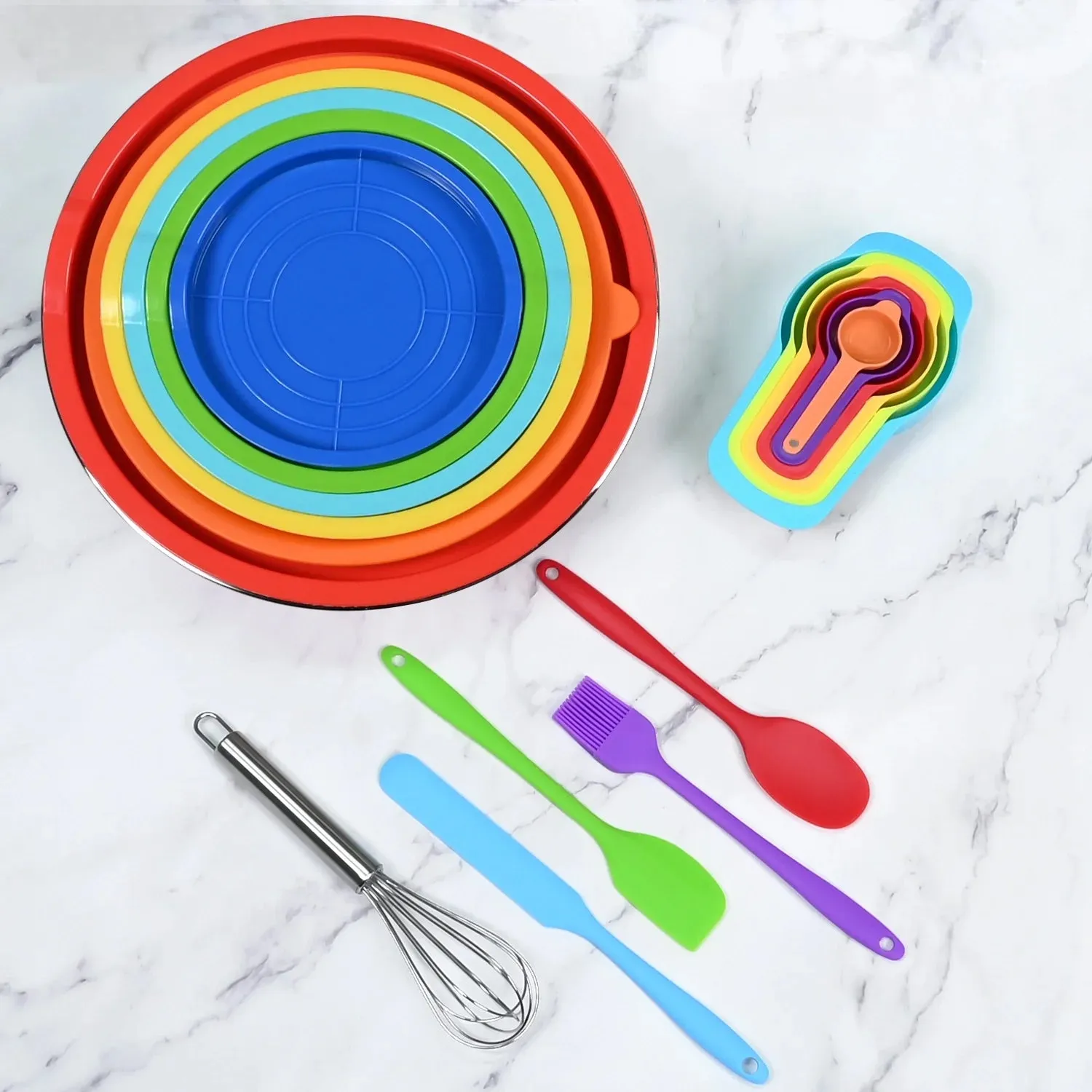 TINANA Mixing Bowls with Lids: 20 Pcs Stainless Steel Mixing Bowls Set with Rubber Bottom, 7, 4, 3.5, 2.5, 2, 1.5QT Metal Mixing Bowls for Kitchen, Multi-Color