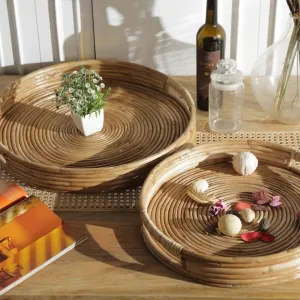 Verres Set of 2 Rattan Round Tray with Handles