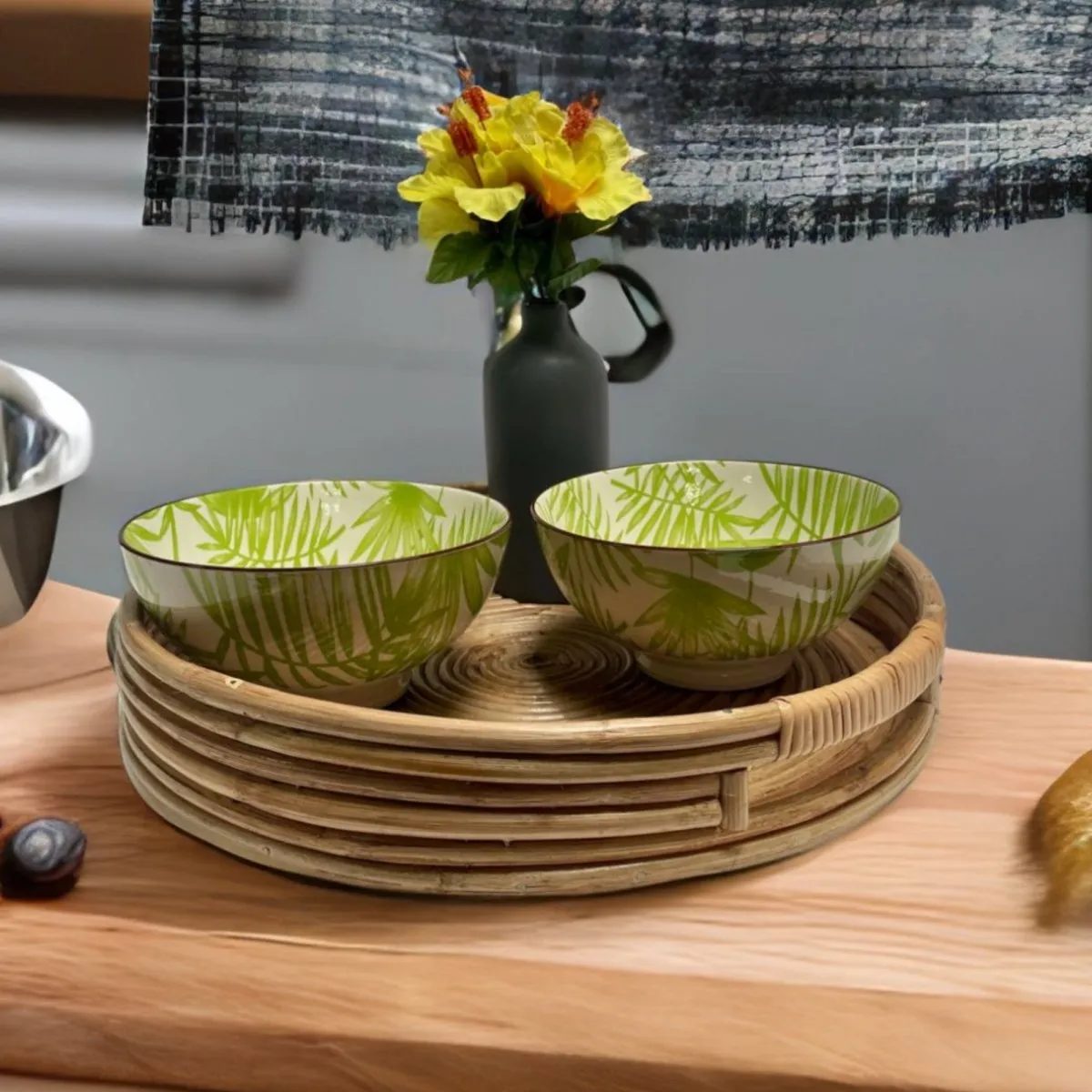 Verres Set of 2 Rattan Round Tray with Handles
