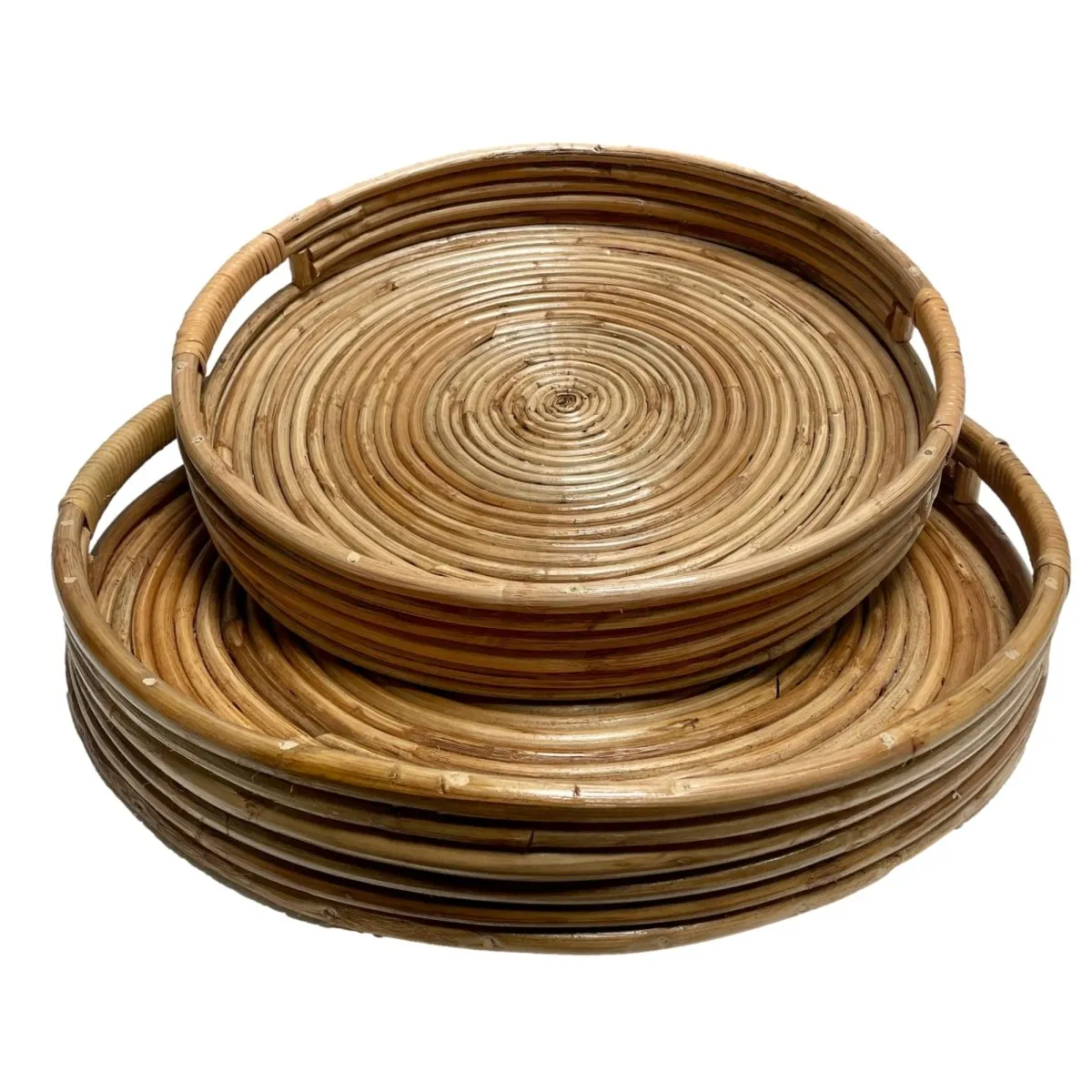 Verres Set of 2 Rattan Round Tray with Handles