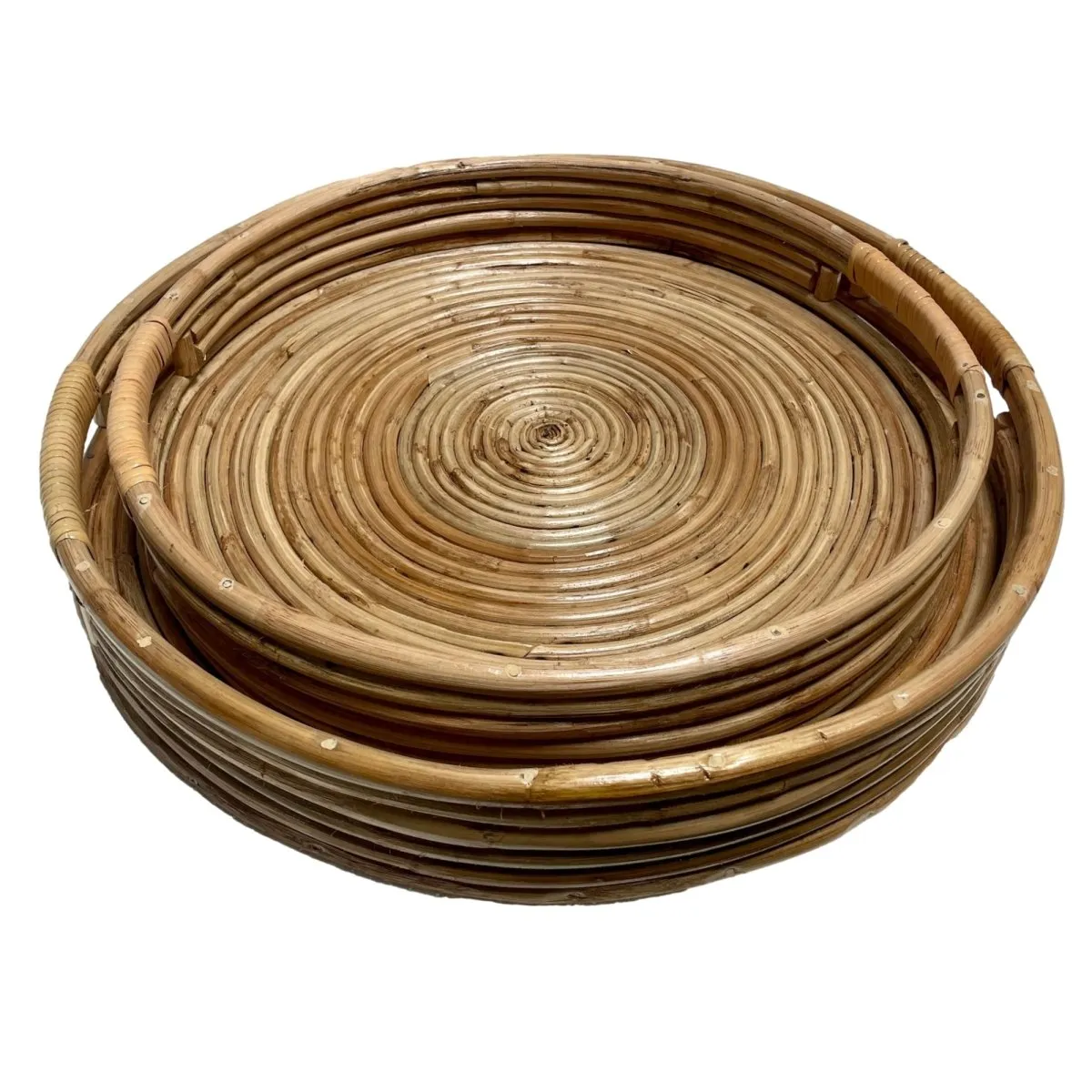 Verres Set of 2 Rattan Round Tray with Handles