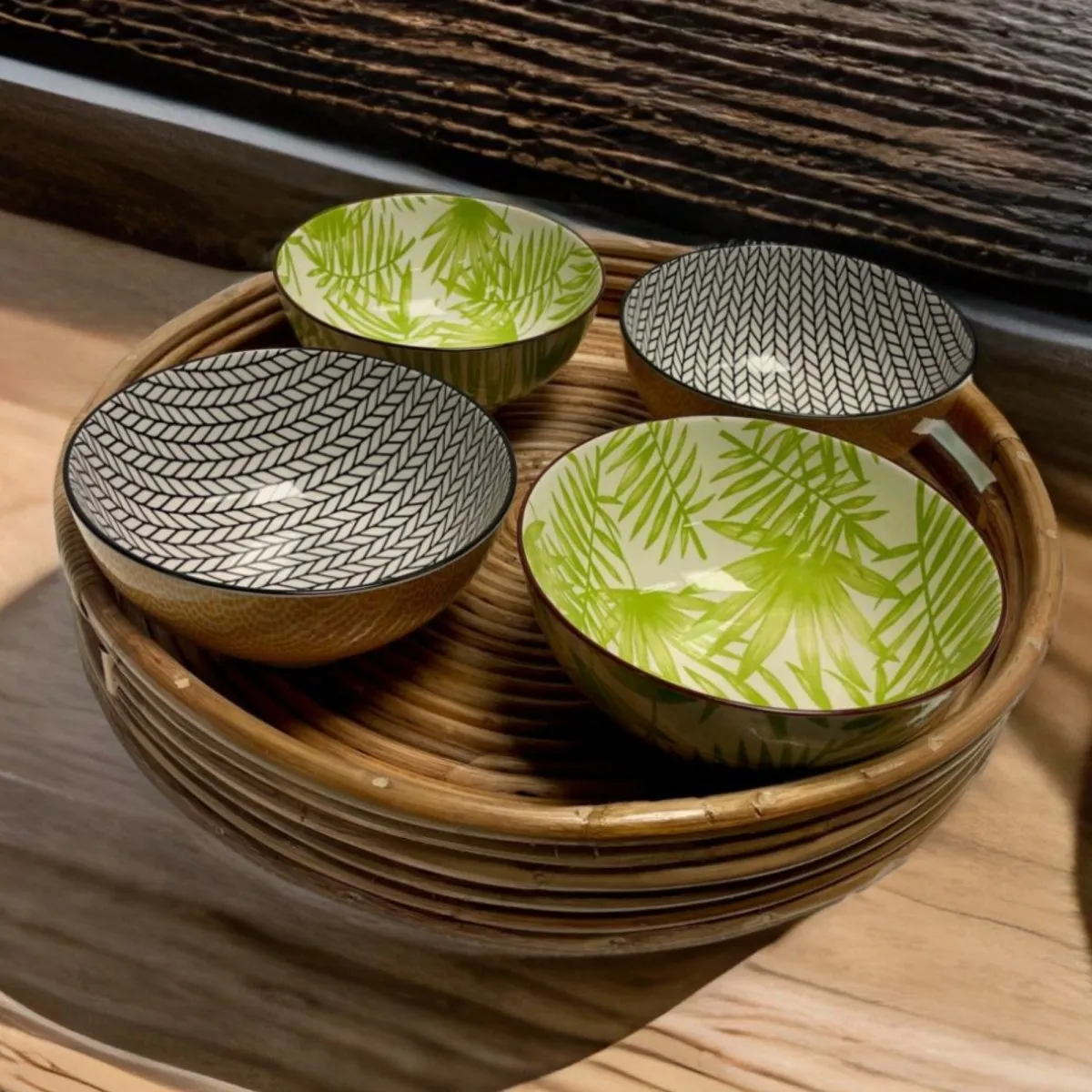Verres Set of 2 Rattan Round Tray with Handles