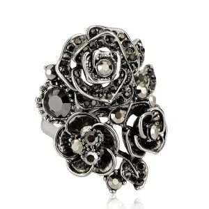 Victorian Jewelry Micro Pave Black Rose Cocktail Rings for Women with Zircon