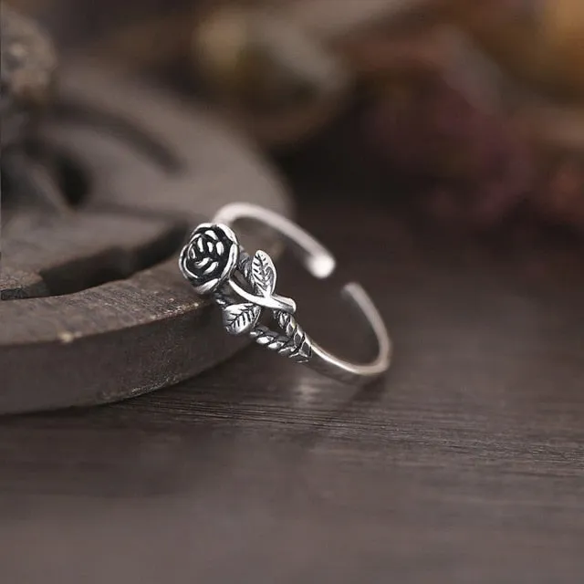Victorian Jewelry Micro Pave Black Rose Cocktail Rings for Women with Zircon