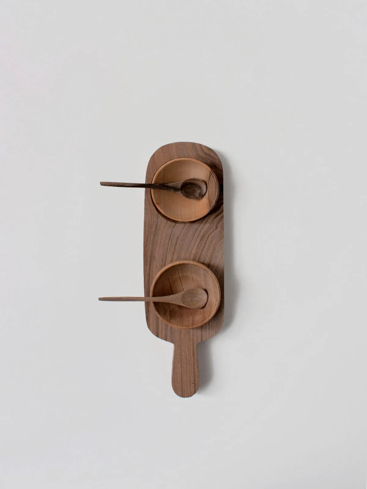 Walnut Wood Tray with Mini Spice Bowls, Set of 2