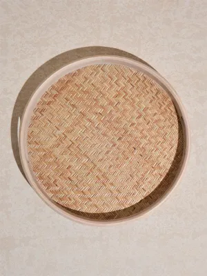 Westside Home Beige Cane -Base Serving Tray - Large
