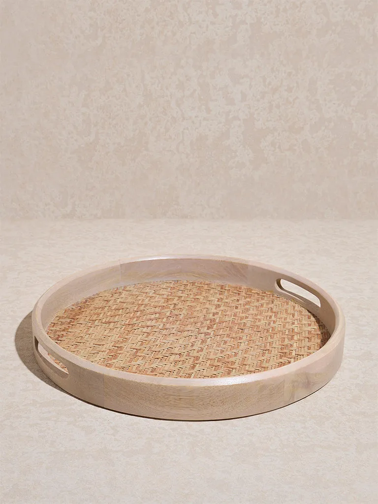 Westside Home Beige Cane -Base Serving Tray - Large