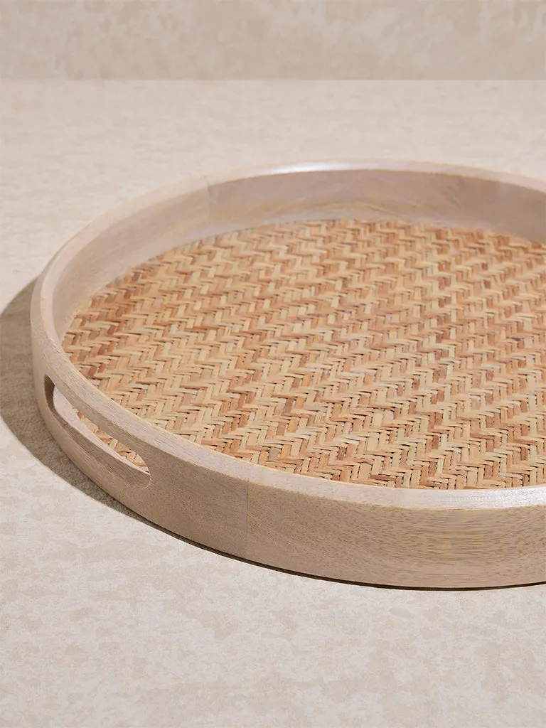 Westside Home Beige Cane -Base Serving Tray - Large