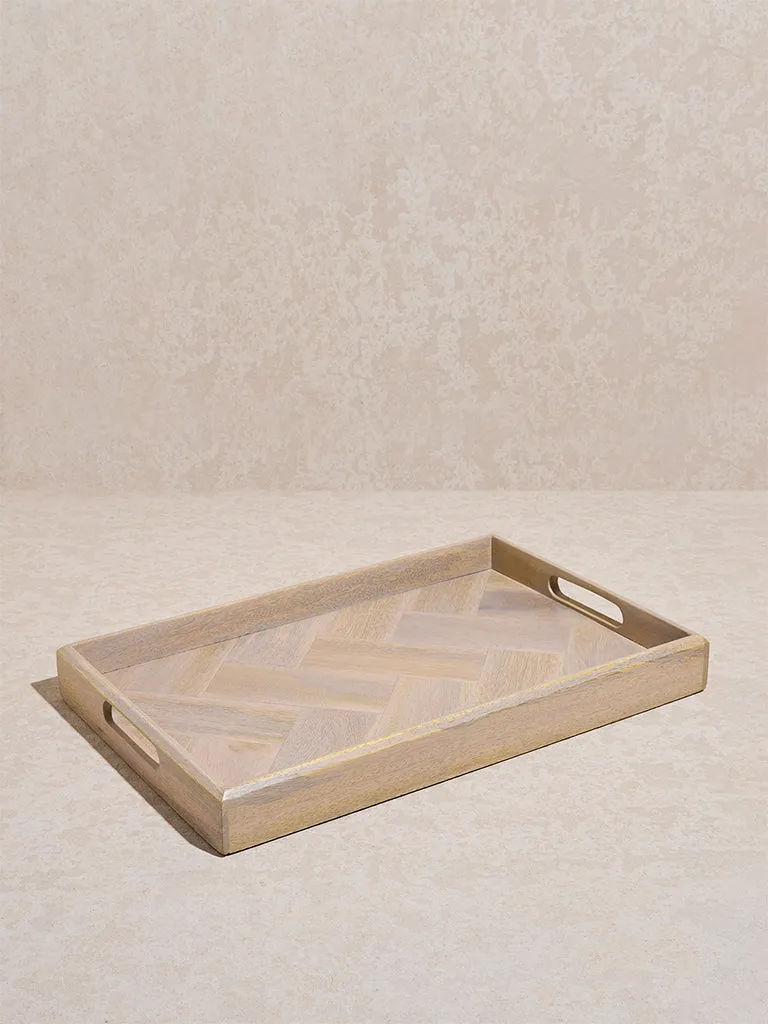 Westside Home Beige Chevron Design Wooden Tray - Large