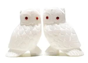 WonderHeaven White Marble Owl Pair: Marble Owl/Ullu/Guḍlagūba/Ghuvaḍa/Pecha/Hooter Showpiece Figurine for Vastu/Feng Shui Remedy, Home Decor and Gifting(1.5 Inches Long and 2.25 Inches in Height)