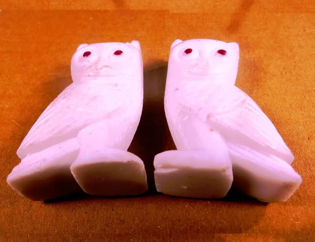 WonderHeaven White Marble Owl Pair: Marble Owl/Ullu/Guḍlagūba/Ghuvaḍa/Pecha/Hooter Showpiece Figurine for Vastu/Feng Shui Remedy, Home Decor and Gifting(1.5 Inches Long and 2.25 Inches in Height)