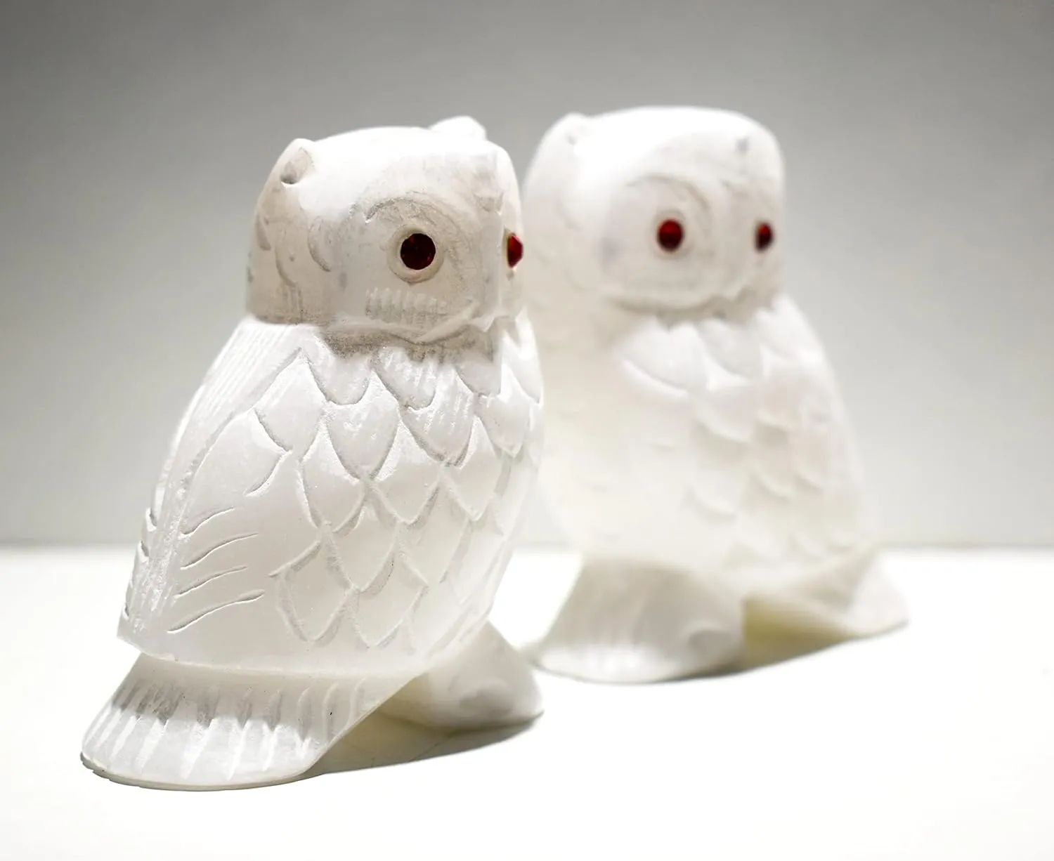 WonderHeaven White Marble Owl Pair: Marble Owl/Ullu/Guḍlagūba/Ghuvaḍa/Pecha/Hooter Showpiece Figurine for Vastu/Feng Shui Remedy, Home Decor and Gifting(1.5 Inches Long and 2.25 Inches in Height)