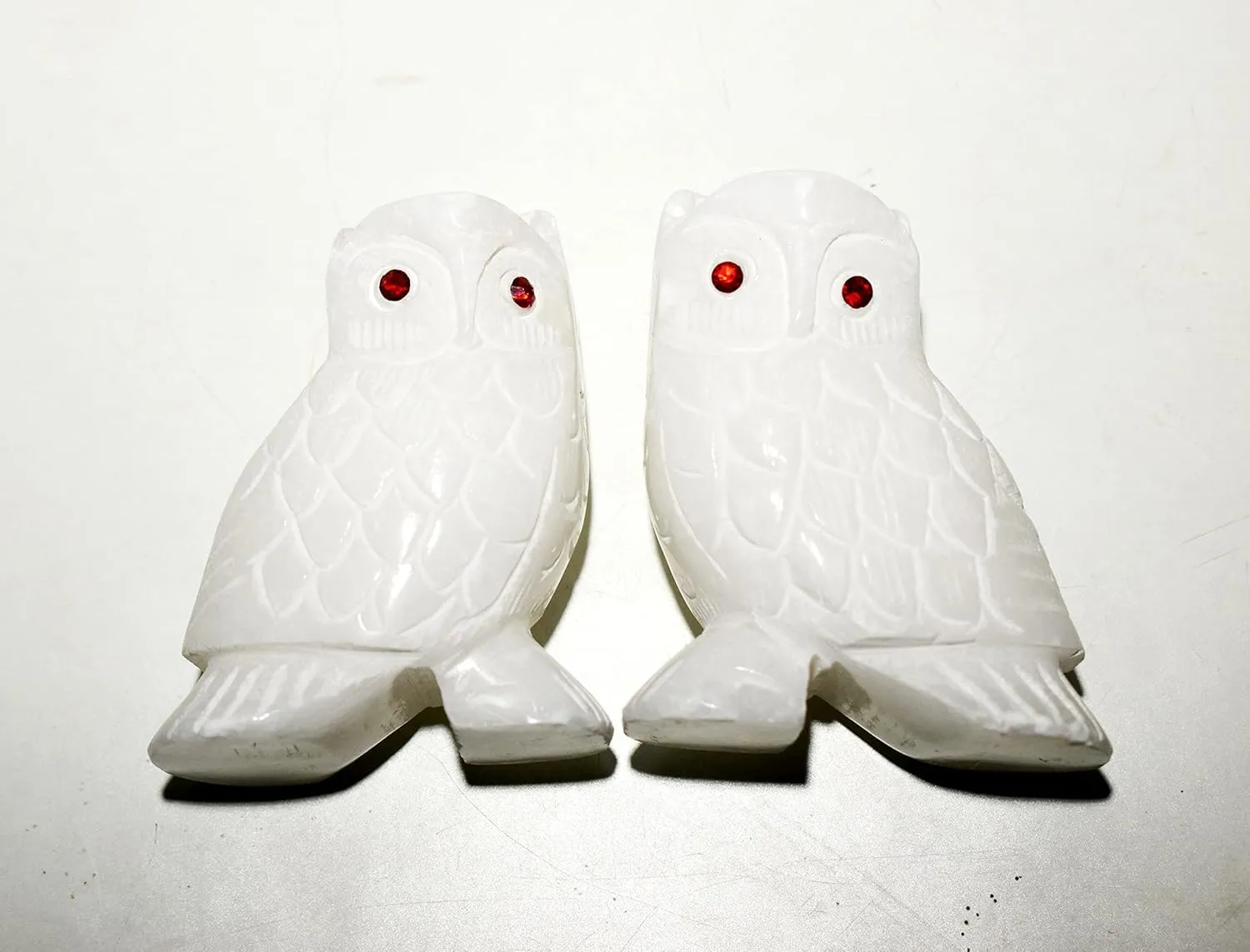 WonderHeaven White Marble Owl Pair: Marble Owl/Ullu/Guḍlagūba/Ghuvaḍa/Pecha/Hooter Showpiece Figurine for Vastu/Feng Shui Remedy, Home Decor and Gifting(1.5 Inches Long and 2.25 Inches in Height)