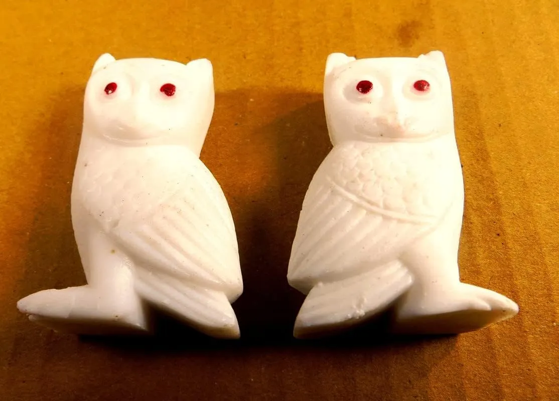 WonderHeaven White Marble Owl Pair: Marble Owl/Ullu/Guḍlagūba/Ghuvaḍa/Pecha/Hooter Showpiece Figurine for Vastu/Feng Shui Remedy, Home Decor and Gifting(1.5 Inches Long and 2.25 Inches in Height)