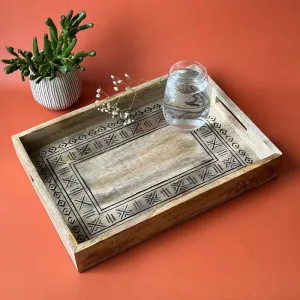 Wooden Carved Tray | Rectangle | Black