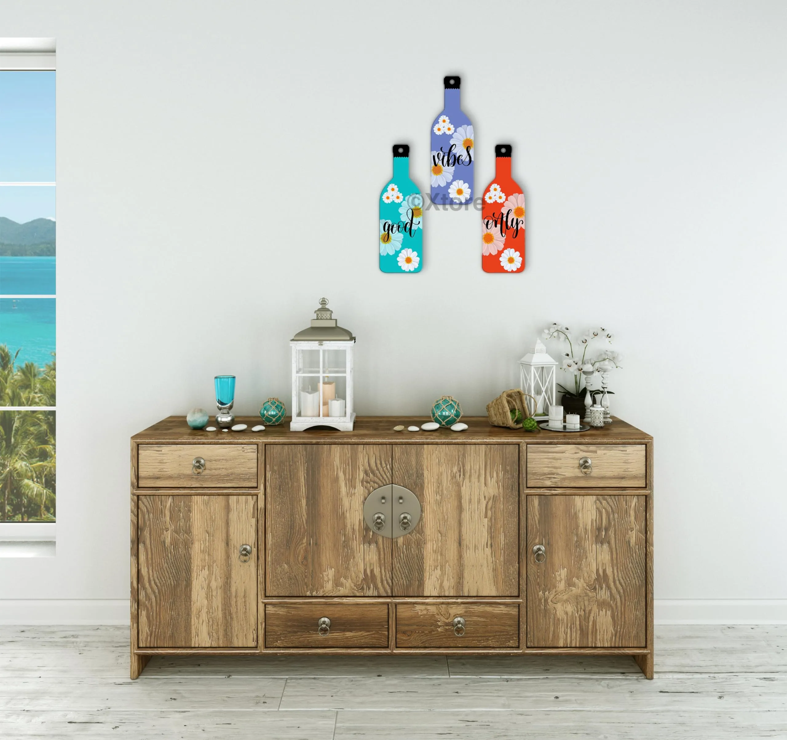 Xtore Decorative Wall Art MDF Wooden Hanger for Living Room | Bedroom | Office | Kitchen | Good Vibes Only | Wall Hanging For Home Decor - Set of 3